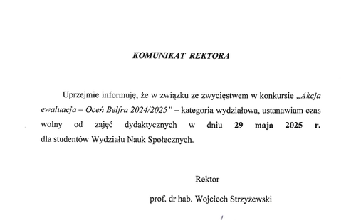 Akcja "Oceń belfra 2025" - dzień rektorski dla studentów WNS