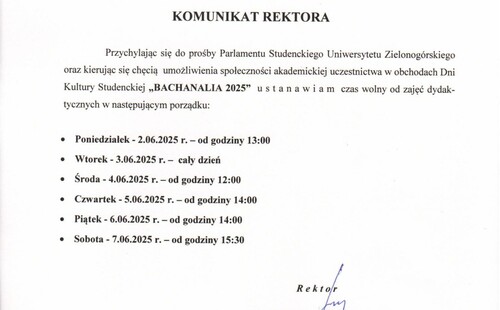 BACHANALIA 2025 - godziny rektorskie